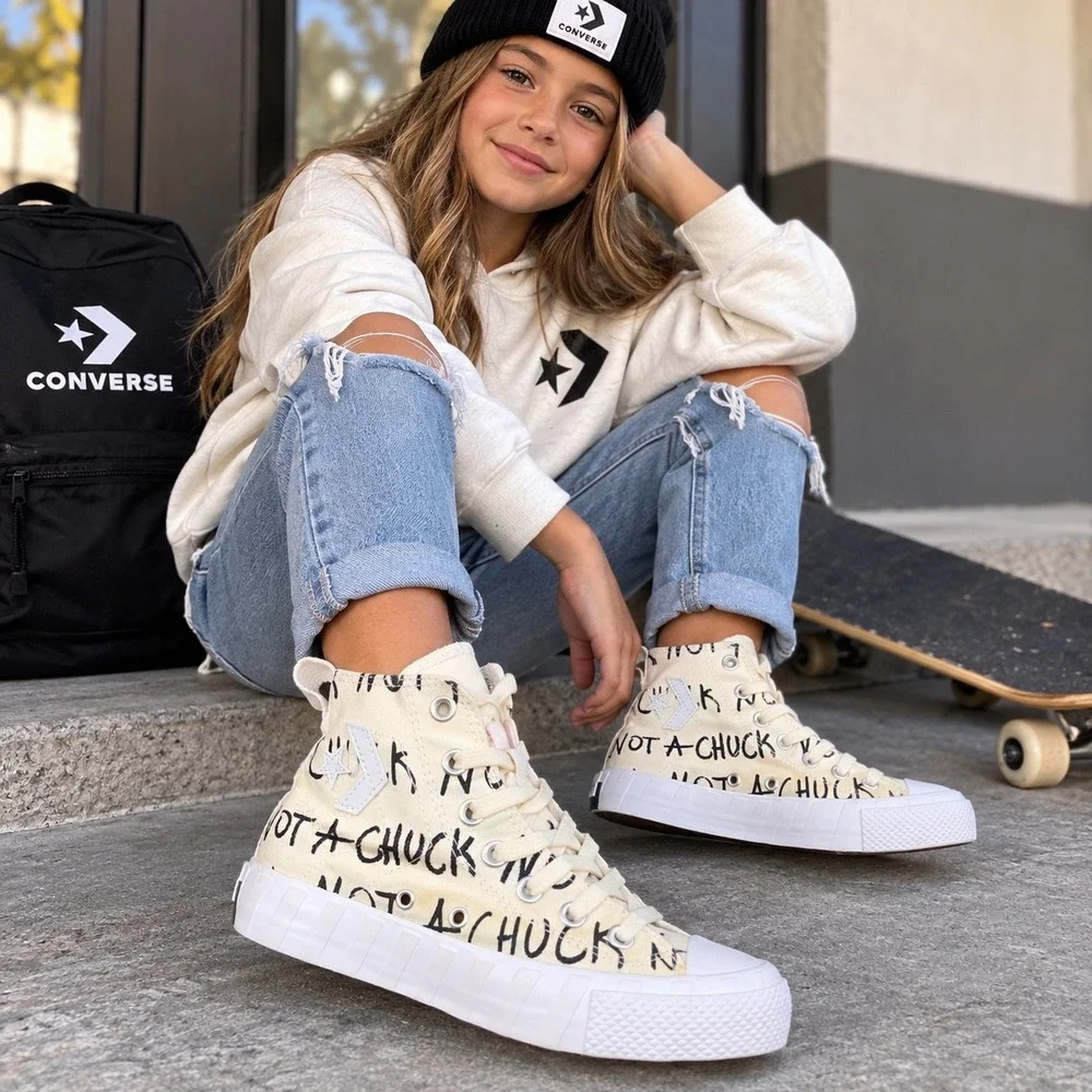 Converse UNT1TL3D Hi GS Not A Chuck Kids US 5 Egret White High Top Shoes 266515C